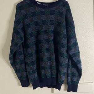 green and blue checkered sweater